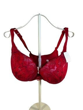 NWT Cacique Red Lace Boost Plunge Red Lace Padded Underwire Bra, size 46DDD